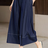 High-waisted plain pleated wide-leg culottes