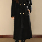 Casual Scarf Collar Gold Button Double-Faced Woolen Coat