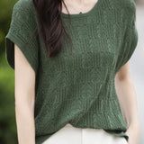 Hollow lace knit T-shirt