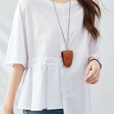 Round neck short sleeve irregular pure cotton T-shirt