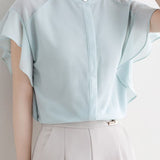 Round neck solid color ruffled shirt