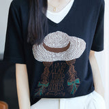 Faux two-piece V-neck short sleeve T-shirt