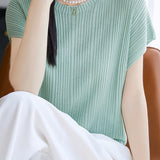 Solid color loose-fit knit T-shirt