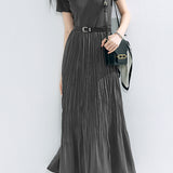 Solid Color Spliced Short Sleeve Dress