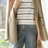 Striped Ice Silk Knit Short Sleeve T-shirt