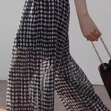 Black and white polka dot casual high-waisted wide-leg pants