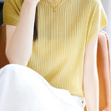 Solid color loose-fit knit T-shirt
