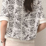 Ink wash printed drop shoulder spliced T-shirt