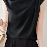 French design pleated short sleeve top