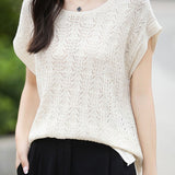 Hollow lace knit T-shirt