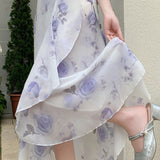 Printed ruffle tie skirt