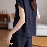 Loose cap sleeve shirt and wide-leg shorts set