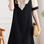 Elegant patchwork short sleeve dress - liwisi