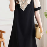 Elegant patchwork short sleeve dress - liwisi