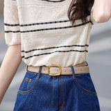Lace round neck jacquard knitted T-shirt
