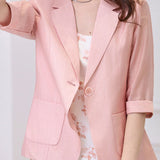 Three-quarter sleeve pocketed casual blazer