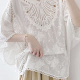 Hollow Embroidered Batwing Sleeve Top