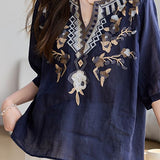 Fashion Embroidered Ramie T-Shirt