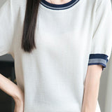 Ice silk color-blocked pullover knit top