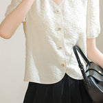 A-line bubble short sleeve button-up shirt - liwisi