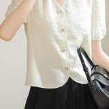 A-line bubble short sleeve button-up shirt - liwisi
