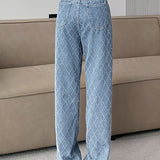 Jacquard high-waisted wide-leg jeans