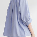Casual gathered raglan lantern sleeve shirt - liwisi