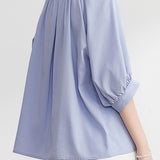 Casual gathered raglan lantern sleeve shirt - liwisi