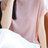Solid color loose-fit knit T-shirt