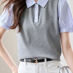 Trendy faux two-piece striped shirt - liwisi