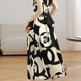 V-neck color block printed dress