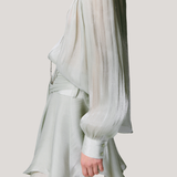 V-neck long sleeve shirt with tie and short skirt two-piece set - liwisi