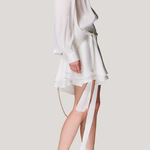 V-neck long sleeve shirt with tie and short skirt two-piece set - liwisi