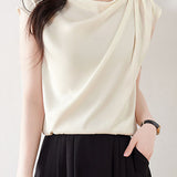 French design pleated short sleeve top