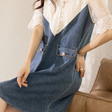 Lace spliced denim dress