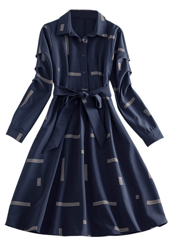 Geometric Print Croissant Sleeve Flare Shirt Dress - liwisi