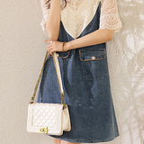 Lace spliced denim dress