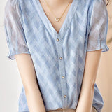 V-neck short sleeve textured shirt