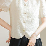 A-line bubble short sleeve button-up shirt - liwisi