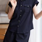 Loose cap sleeve shirt and wide-leg shorts set