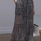 Black and white polka dot casual high-waisted wide-leg pants
