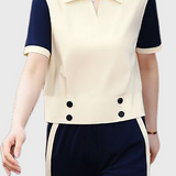 Collared Color Block Two-Piece Set