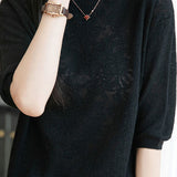 Hollow jacquard knitted T-shirt