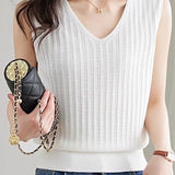 V-neck sleeveless textured knit tank top