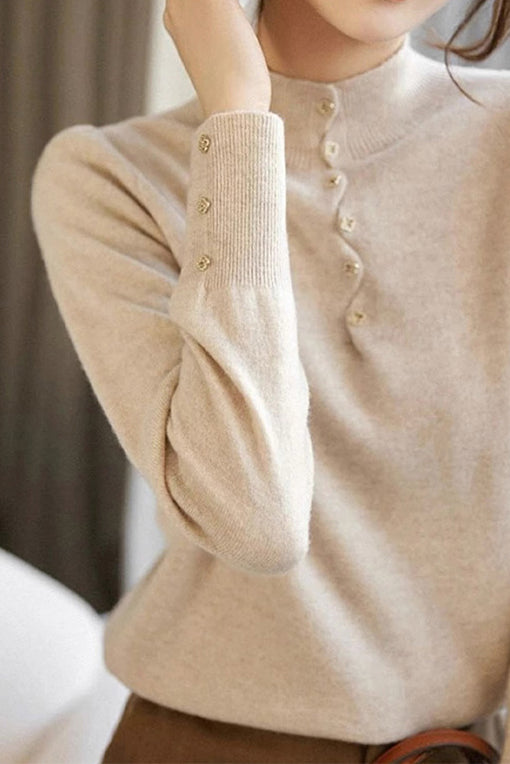ハイネック袖スリットパール装飾ニット　4色入 - liwisi