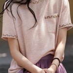 Sequin round neck short sleeve T-shirt - liwisi
