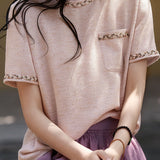 Sequin round neck short sleeve T-shirt - liwisi