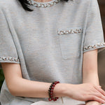 Sequin round neck short sleeve T-shirt - liwisi