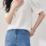 Minimalist waffle textured bubble short sleeve polo shirt - liwisi