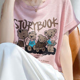 Lettered bear graphic short sleeve T-shirt - liwisi